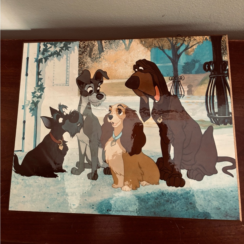 Vintage Walt Disney Productions Lady & The Tramp Wooden Plaque Wall Art, 8x10 - Picture 2 of 5